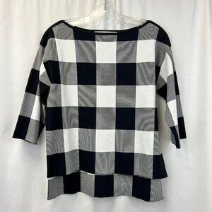 Nordstrom Collection Womens Navy White Check 3/4 Sleeve Pullover Sweater Size S